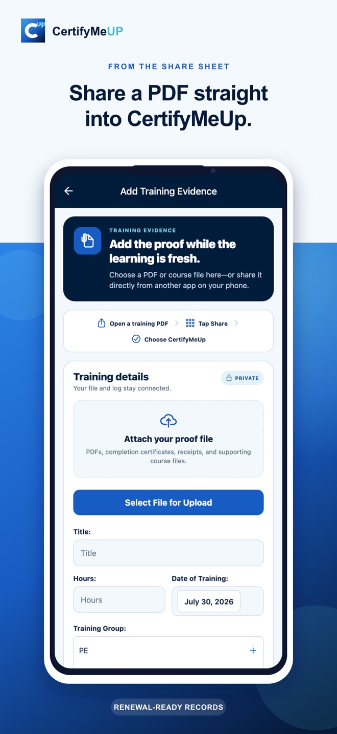 PDF share-in training evidence workflow